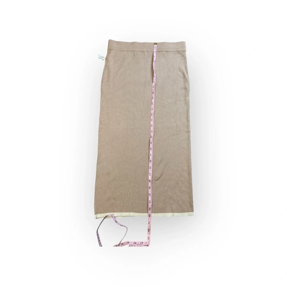 Rachel Zoe Ribbed Knit Midi Skirt in Beige/Taupe (M